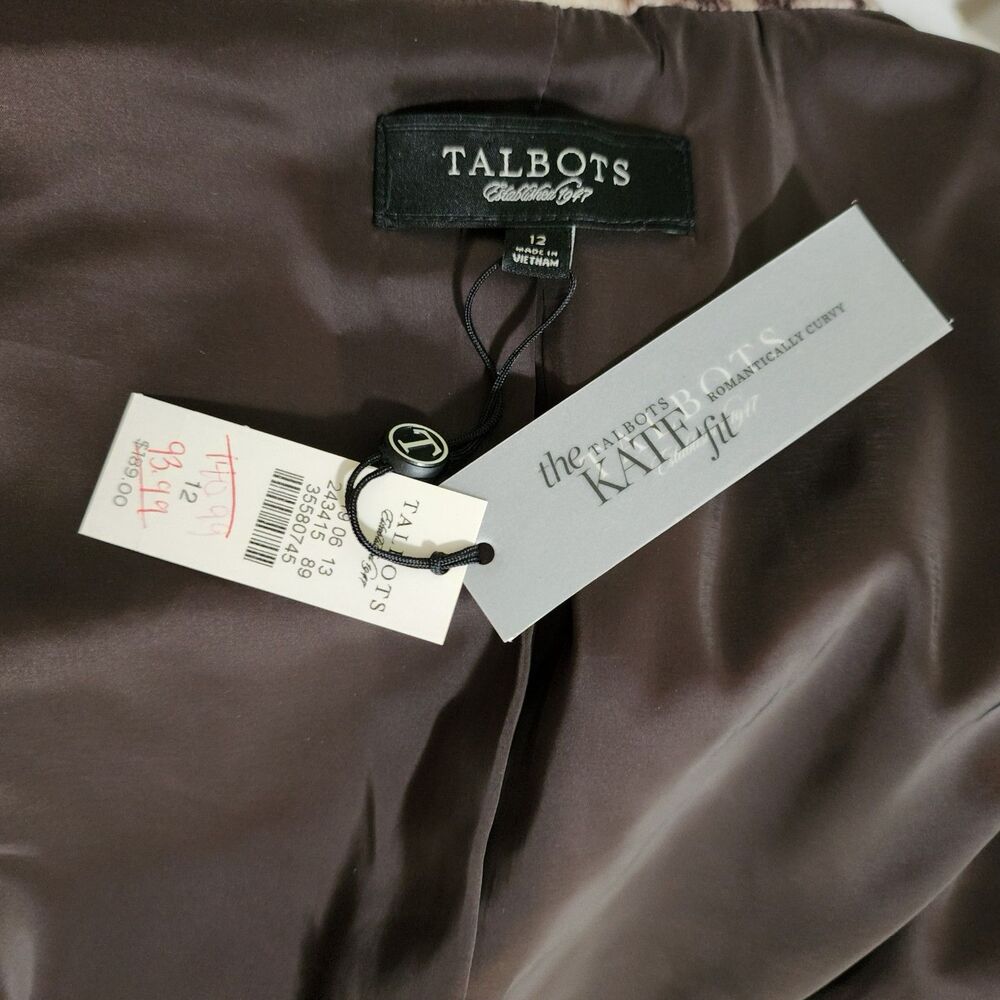 NWT $189 Talbots Womens Fuzzy Animal Print 3/4 Sleeve Jacket beige Brown Size 12 - Picture 6 of 7